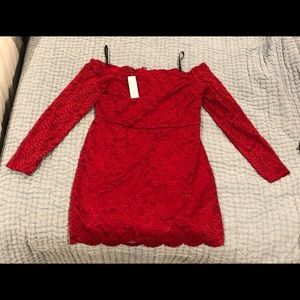 Bebe red lace off shoulder dress XL